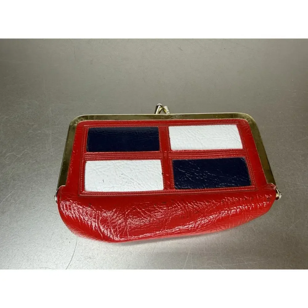 Vintage 1980s Kisslock & Mirror Coin Purse Cosmetic Pouch Red White Blue